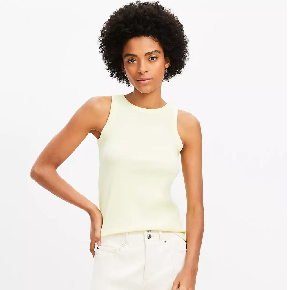 Loft Perfect Crew Neck Tank Sleeveless Top Yellow Size Small